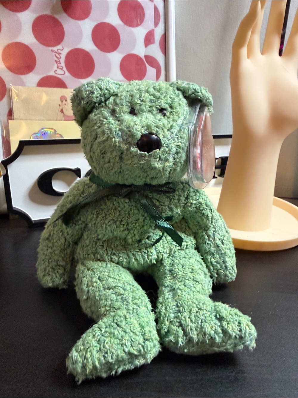 Ty “Shamrock” Green Plush Teddy Bear with Ribbon Accent